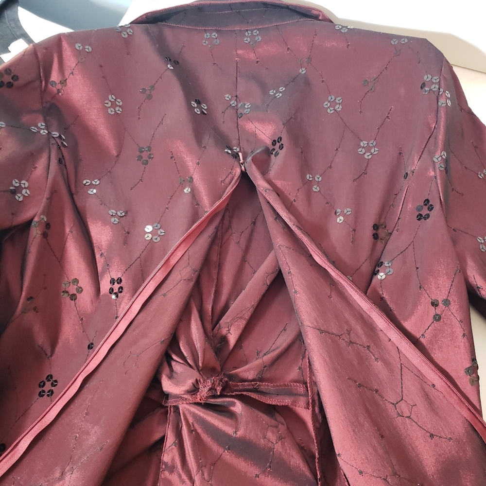 Vtg Oxblood Cachet Rheinstones Seqins Evening Faux Wrap Formal Blouse Top 16 - Picture 5 of 12